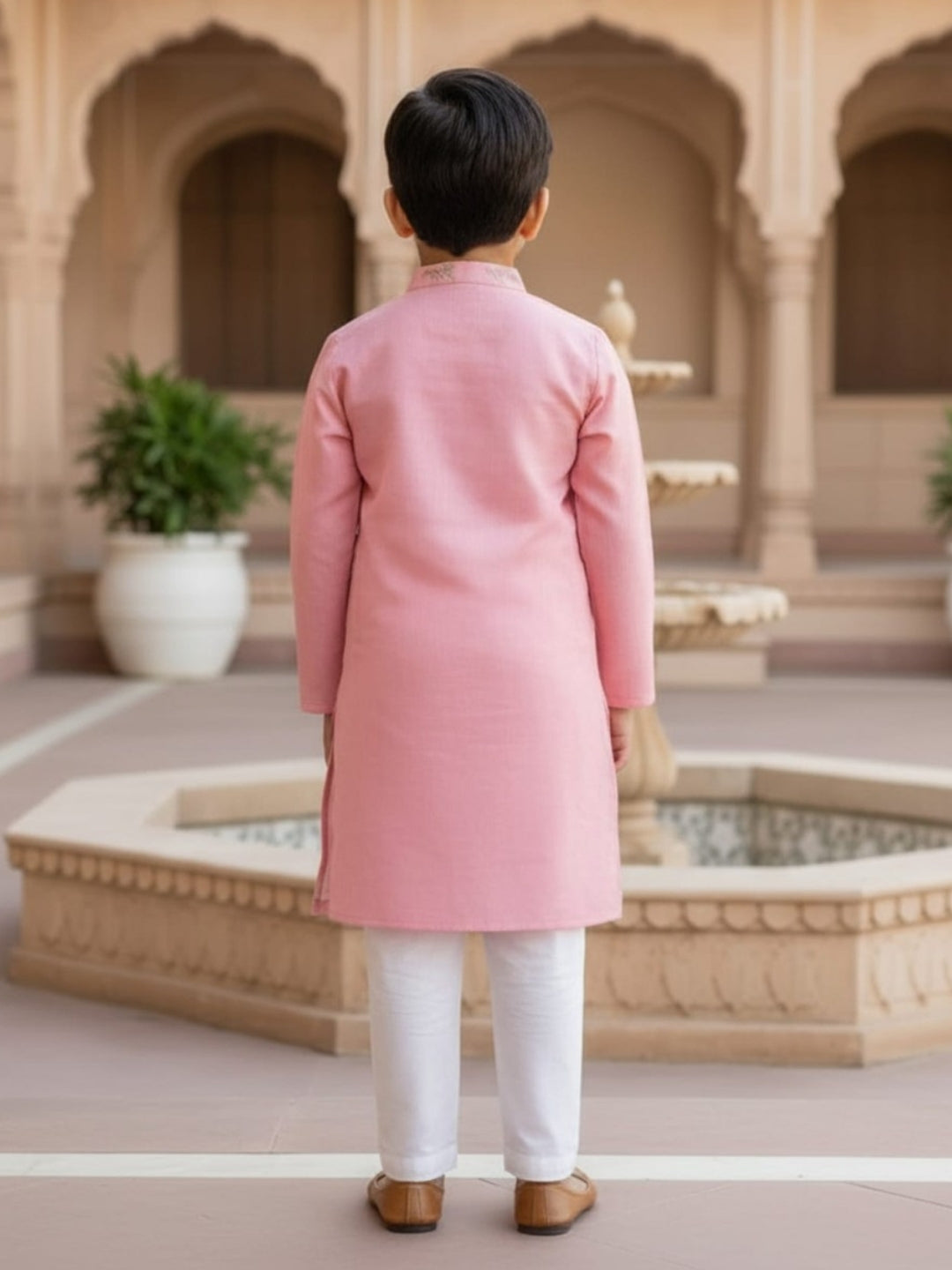 Boys Vibrant Digital Printed Kurta Pyjama Set - Petal Pink
