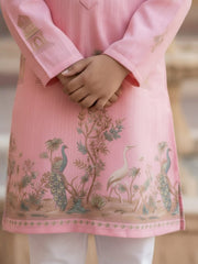 Boys Vibrant Digital Printed Kurta Pyjama Set - Petal Pink