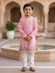 Boys Vibrant Digital Printed Kurta Pyjama Set - Petal Pink