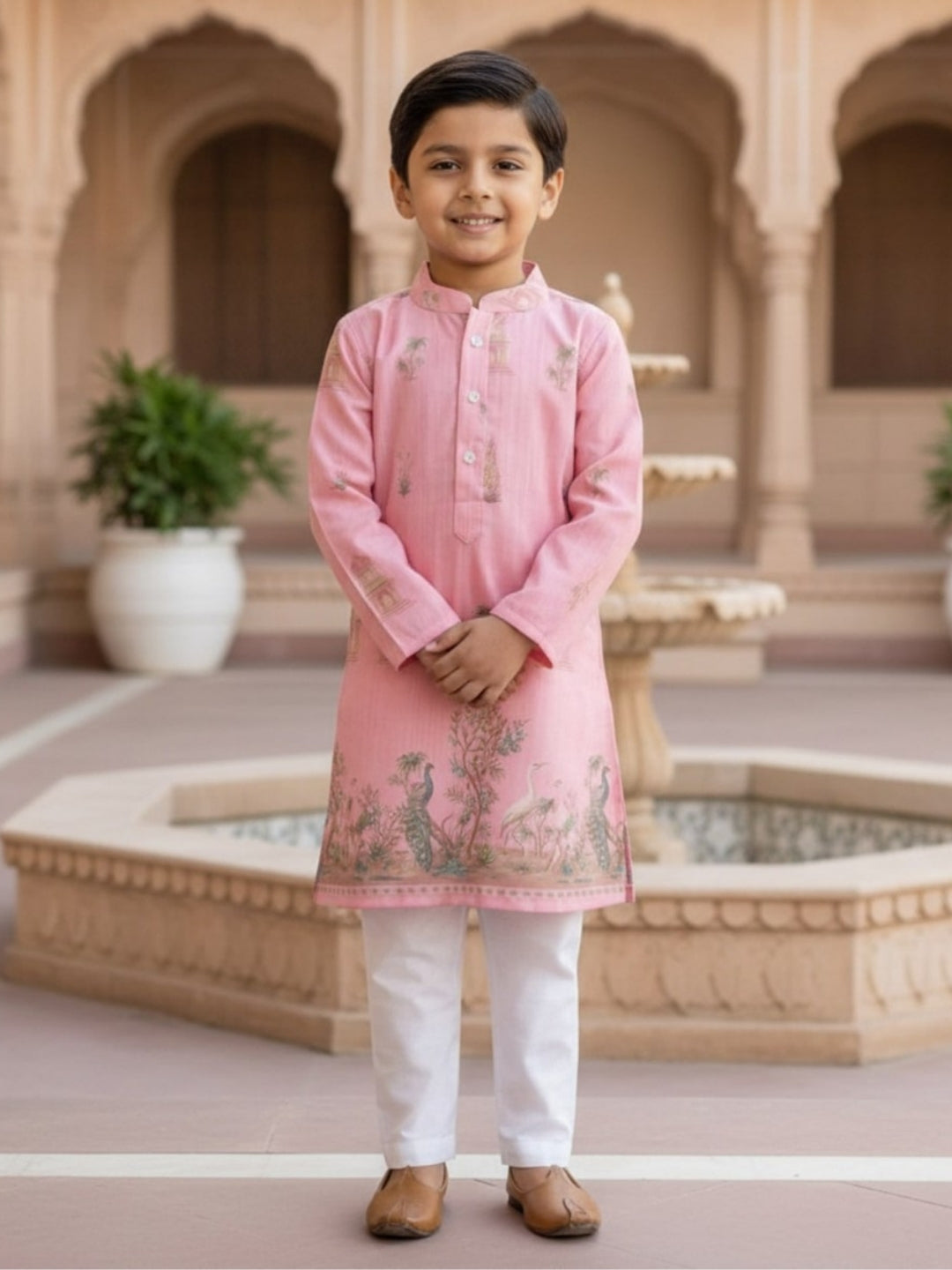 Boys Vibrant Digital Printed Kurta - Petal Pink