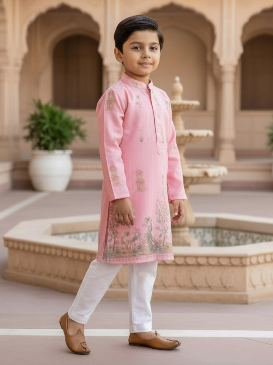 Boys Vibrant Digital Printed Kurta - Petal Pink