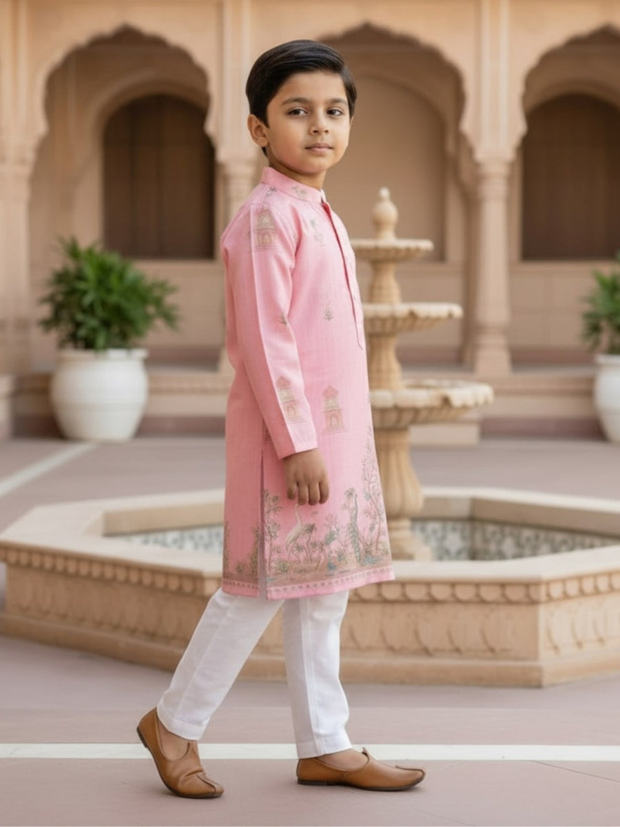Boys Vibrant Digital Printed Kurta - Petal Pink