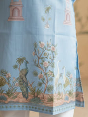 Boys Vibrant Digital Printed Kurta Pyjama Set - Sky Blue