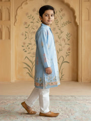 Boys Vibrant Digital Printed Kurta Pyjama Set - Sky Blue