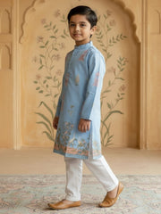 Boys Vibrant Digital Printed Kurta Pyjama Set - Sky Blue