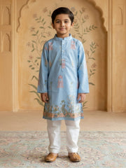 Boys Vibrant Digital Printed Kurta - Sky Blue