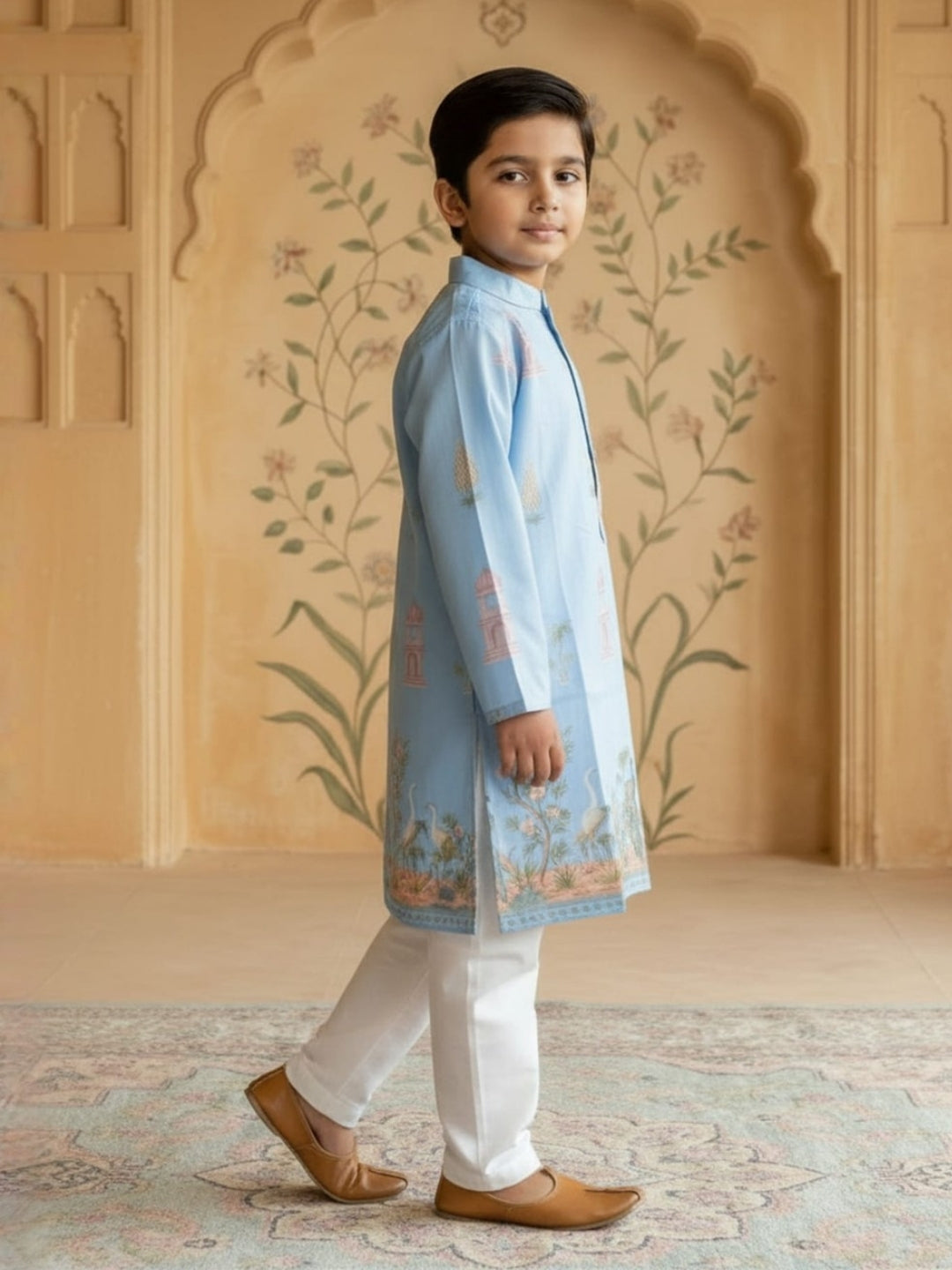 Boys Vibrant Digital Printed Kurta - Sky Blue