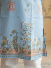 Boys Vibrant Digital Printed Kurta - Sky Blue