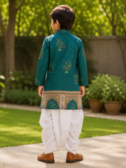 Boys Mandarin Collar Digital Print Ethnic Kurta Set - Dark Green (Style BK138)