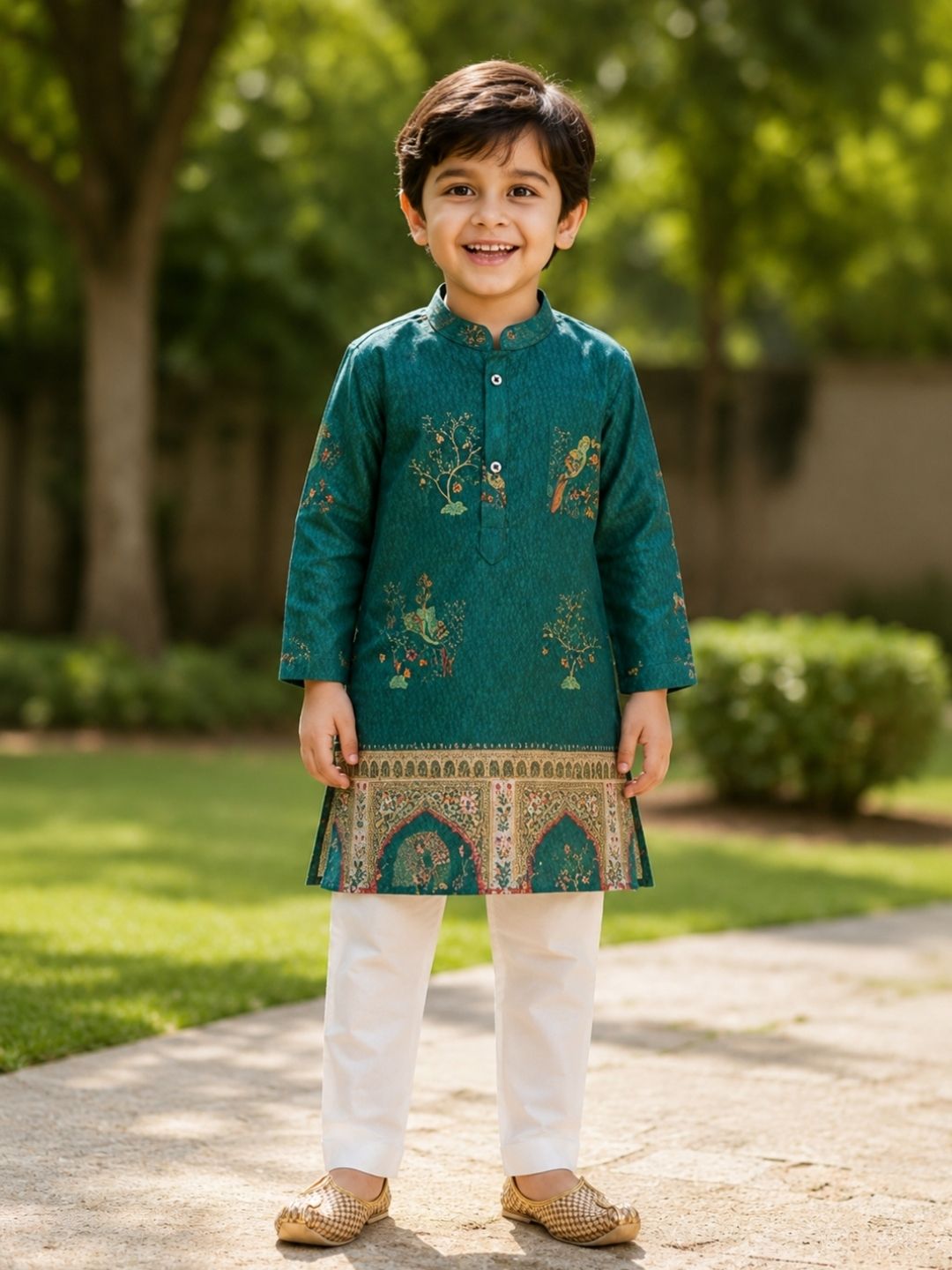 Boys Traditional Kurta Pyjama Set - Green (Style BK138)