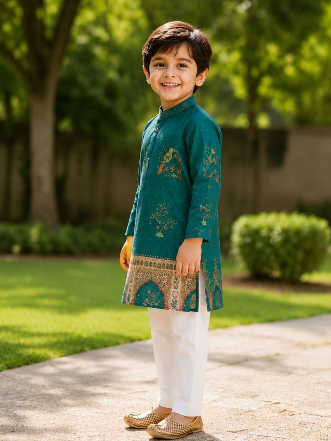 Boys Traditional Kurta Pyjama Set - Green (Style BK138)