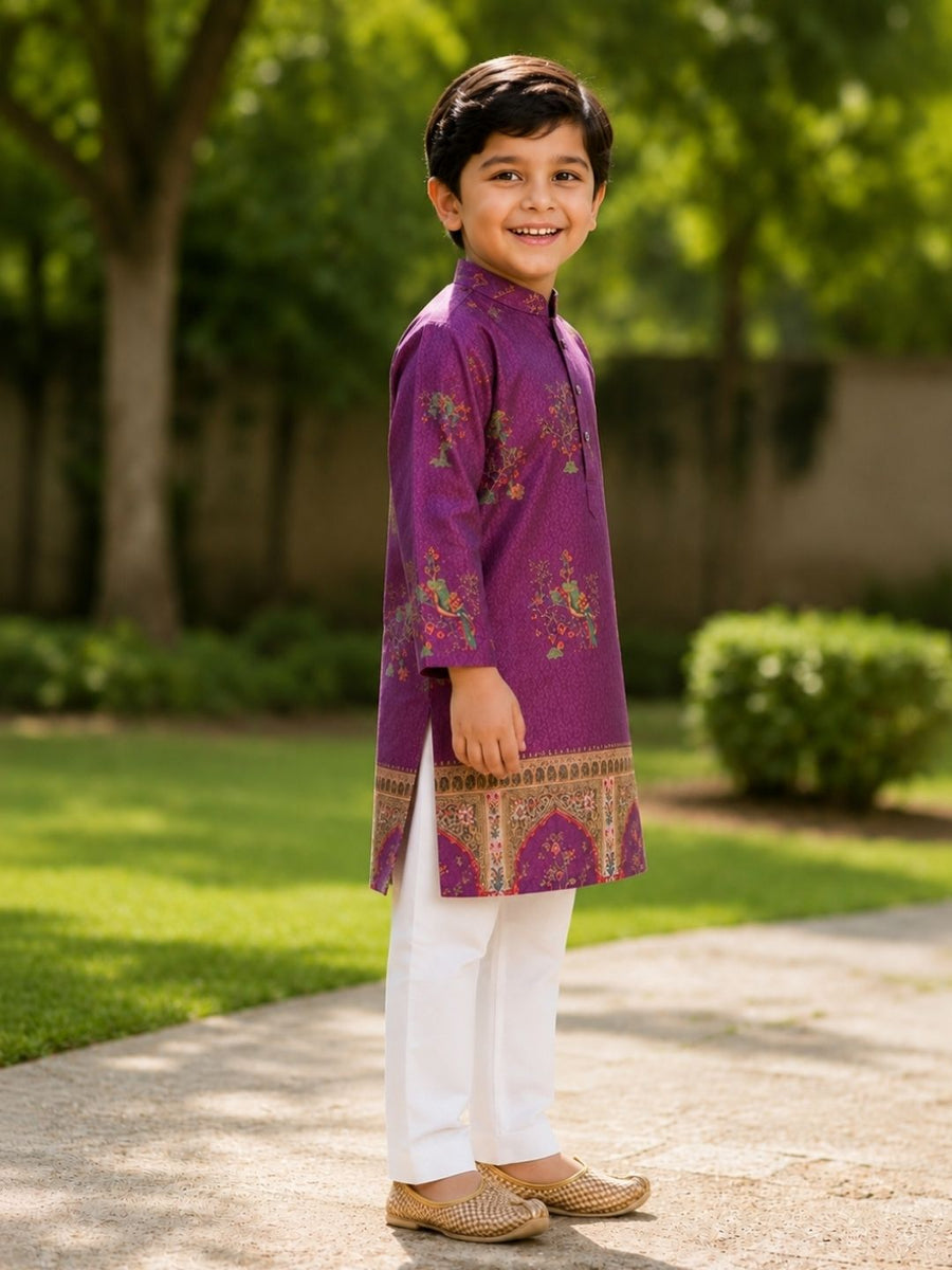 Boys Traditional Kurta Pyjama Set - Purple (Style BK139)