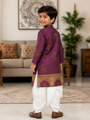 Boys Mandarin Collar Digital Print Ethnic Kurta - Purple (Style BK139) (shown with dhoti pant, not included)