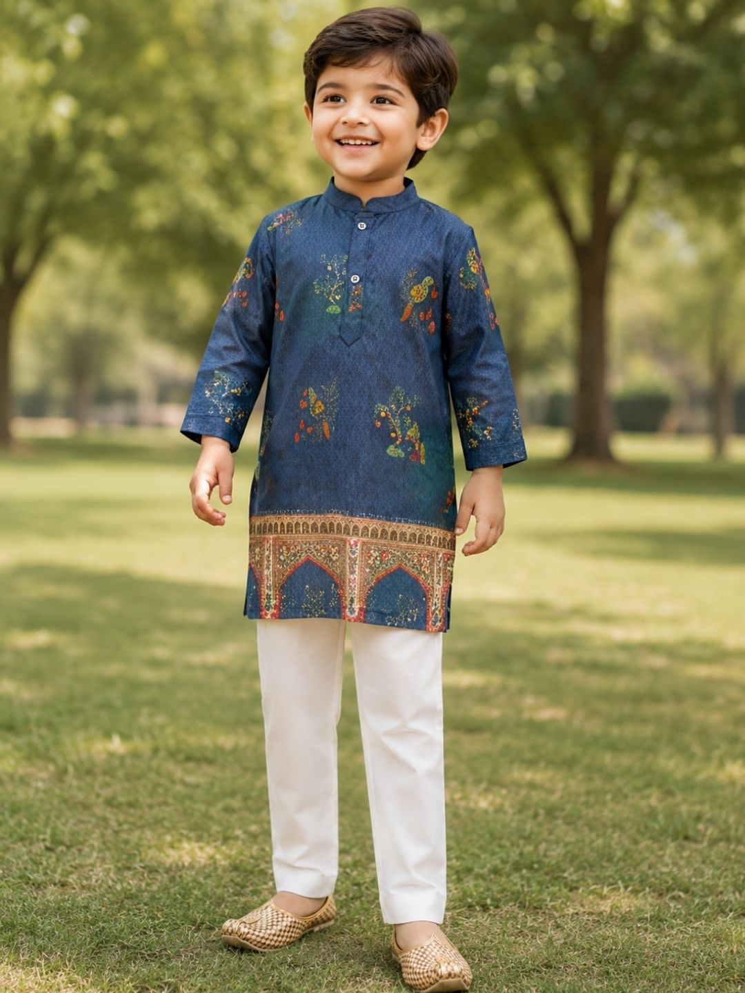Boys Traditional Kurta Pyjama Set - Blue (Style BK140)