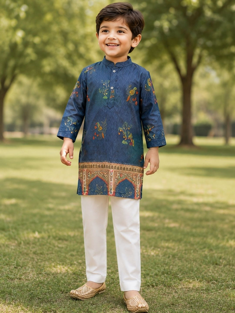 Boys Traditional Kurta Pyjama Set - Blue (Style BK140)