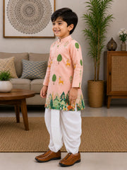 Boys Mandarin Collar Digital Print Ethnic Kurta Set - Light Pink (Style BK141)