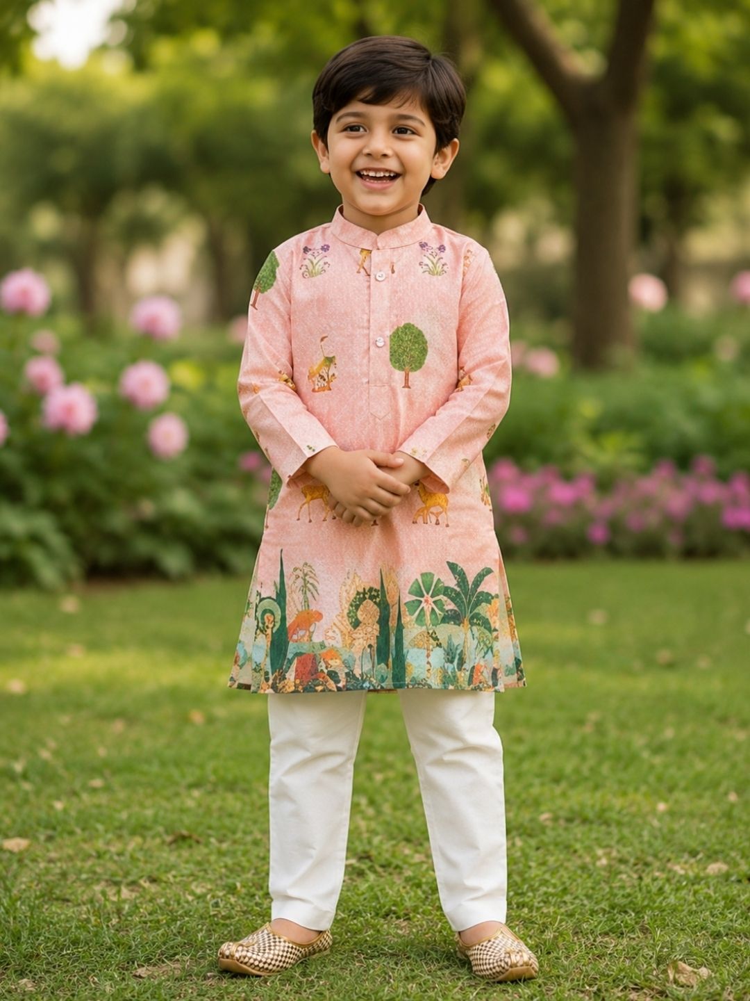 Boys Traditional Kurta Pyjama Set - Pink (Style BK141)