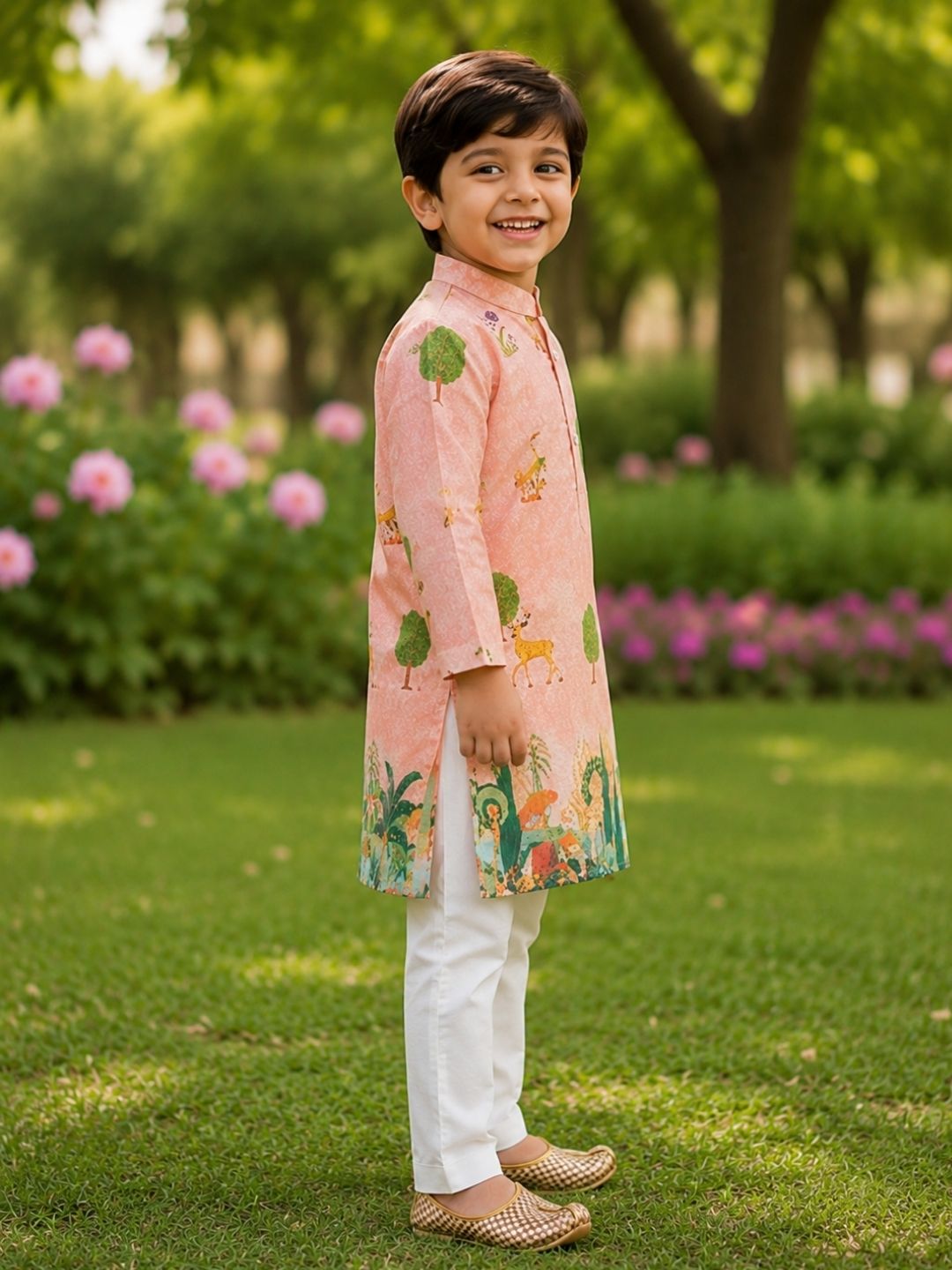 Boys Traditional Kurta Pyjama Set - Pink (Style BK141)