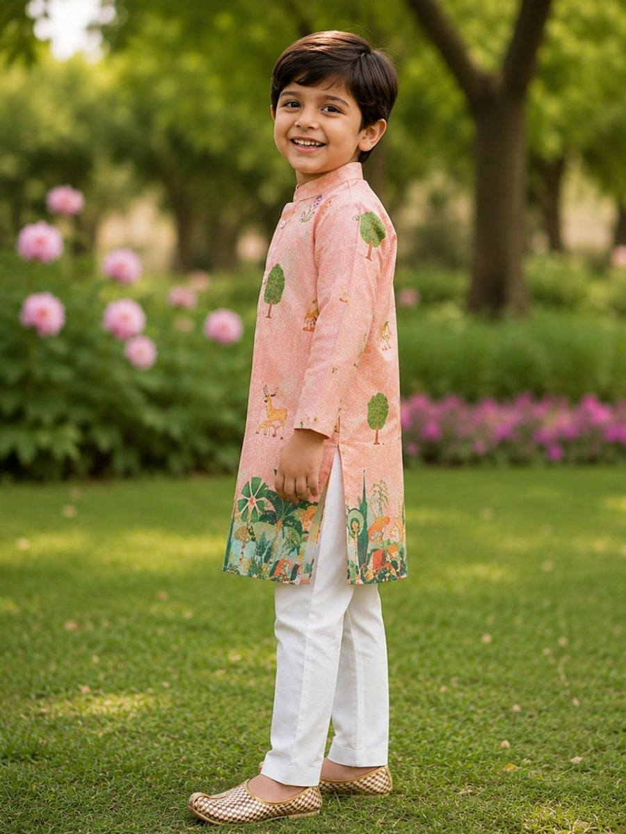 Boys Traditional Kurta Pyjama Set - Pink (Style BK141)