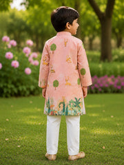 Boys Traditional Kurta Pyjama Set - Pink (Style BK141)
