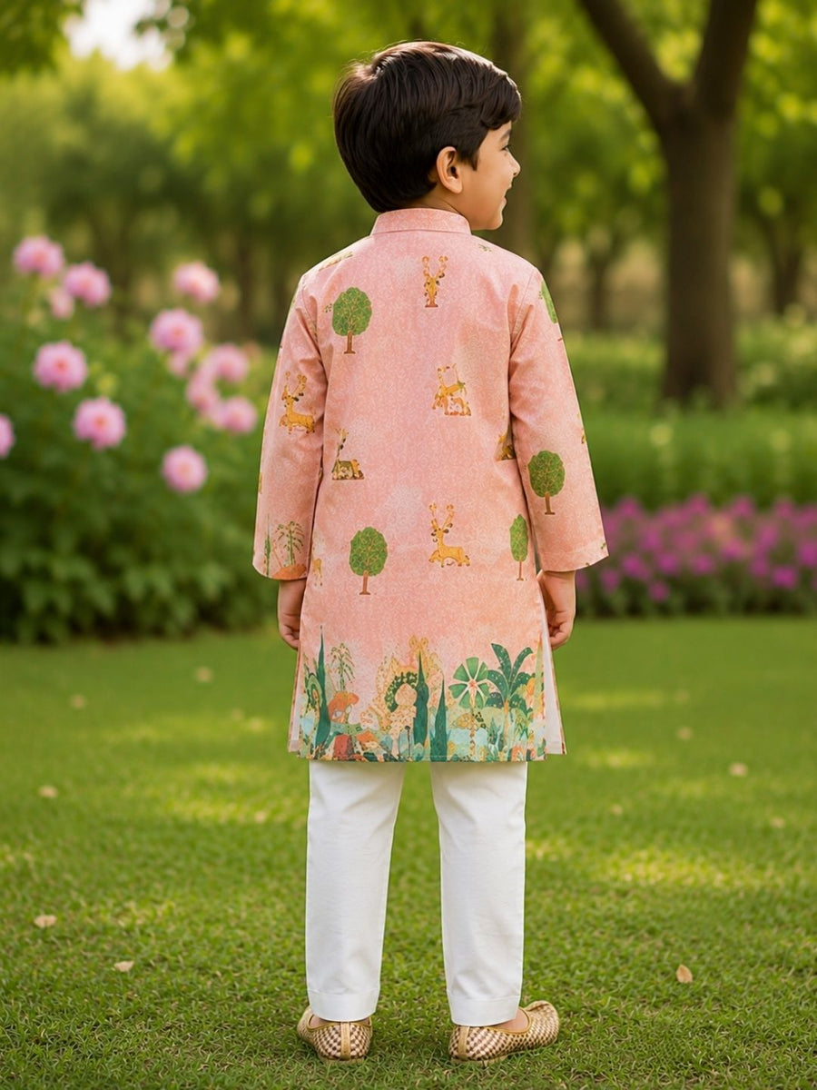 Boys Traditional Kurta Pyjama Set - Pink (Style BK141)
