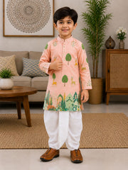 Boys Mandarin Collar Digital Print Ethnic Kurta - Light Pink (Style BK141) (shown with dhoti pant, not included)
