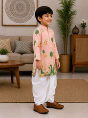 Boys Mandarin Collar Digital Print Ethnic Kurta - Light Pink (Style BK141) (shown with dhoti pant, not included)