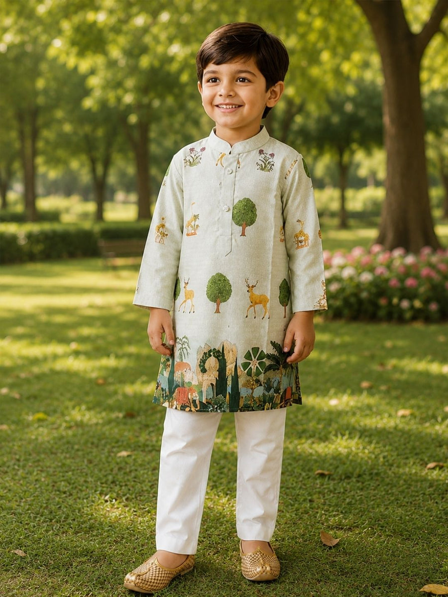 Boys Traditional Kurta Pyjama Set - Off White (Style BK142)
