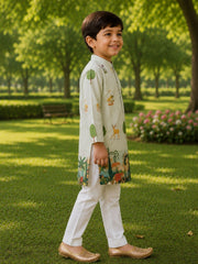 Boys Traditional Kurta Pyjama Set - Off White (Style BK142)