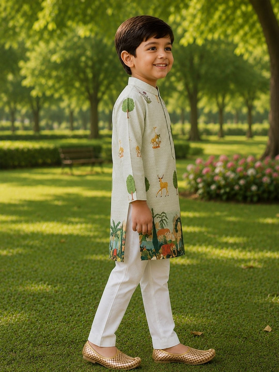 Boys Traditional Kurta Pyjama Set - Off White (Style BK142)