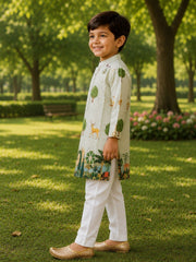 Boys Traditional Kurta Pyjama Set - Off White (Style BK142)