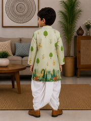 Boys Mandarin Collar Digital Print Ethnic Kurta - Pista Green (Style BK142) (shown with dhoti pant, not included)