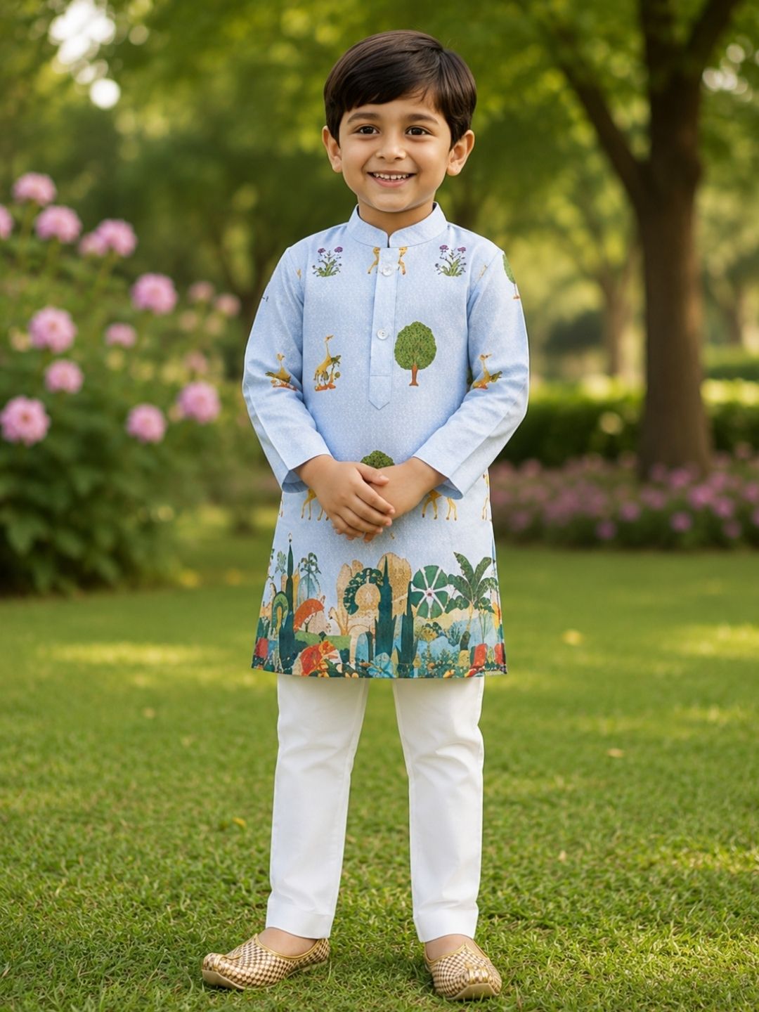 Boys Traditional Kurta Pyjama Set - Light Blue (Style BK143)