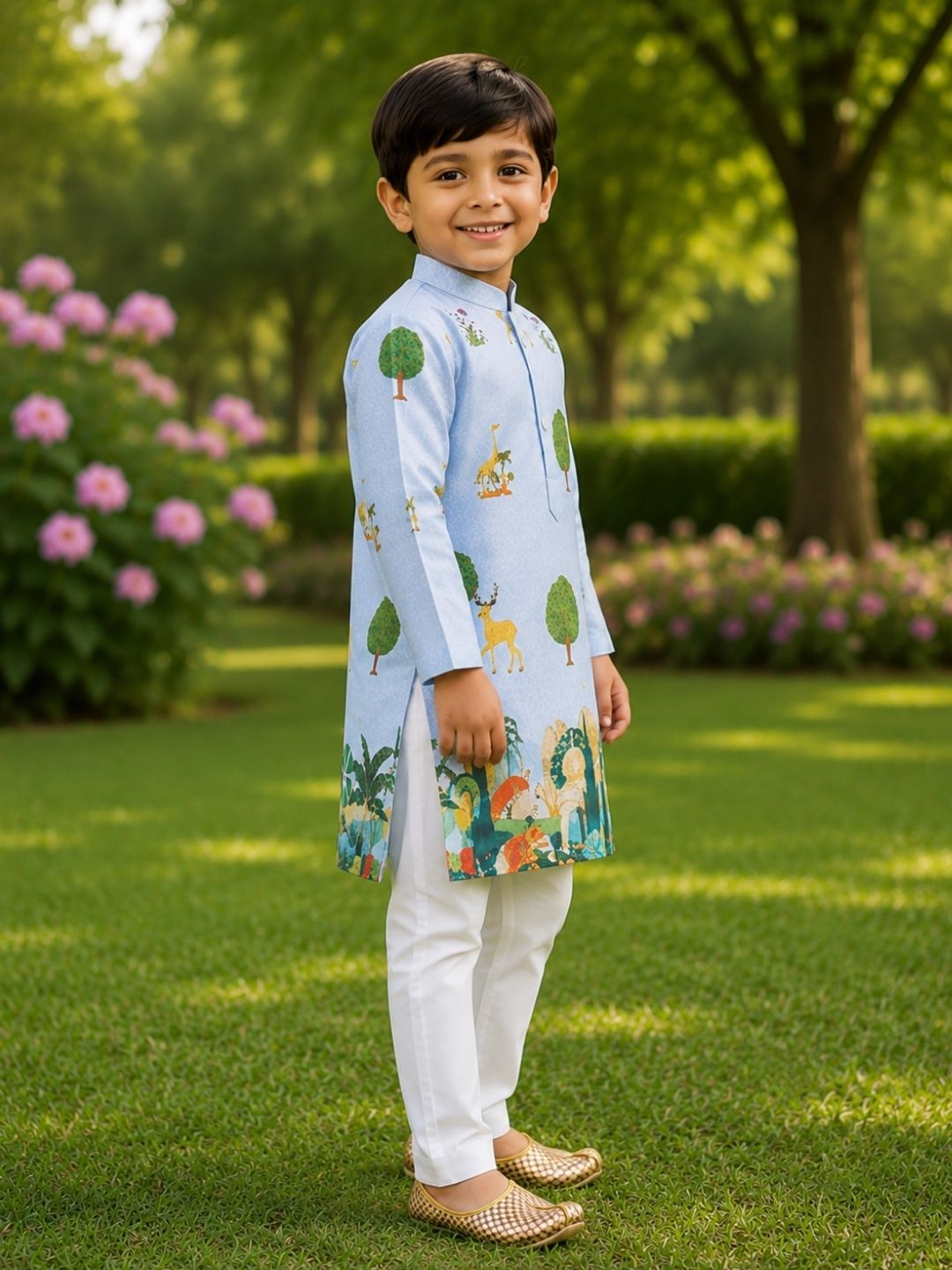 Boys Traditional Kurta Pyjama Set - Light Blue (Style BK143)