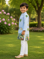 Boys Traditional Kurta Pyjama Set - Light Blue (Style BK143)