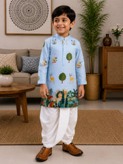 Boys Mandarin Collar Digital Print Ethnic Kurta - Light Blue (Style BK143) (shown with dhoti pant, not included)