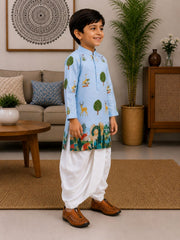 Boys Mandarin Collar Digital Print Ethnic Kurta - Light Blue (Style BK143) (shown with dhoti pant, not included)