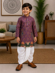 Boys Mandarin Collar Digital Print Ethnic Kurta Set - Dark Purple (Style BK144)