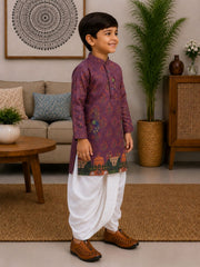 Boys Mandarin Collar Digital Print Ethnic Kurta Set - Dark Purple (Style BK144)