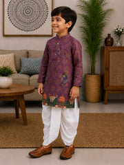 Boys Mandarin Collar Digital Print Ethnic Kurta Set - Dark Purple (Style BK144)