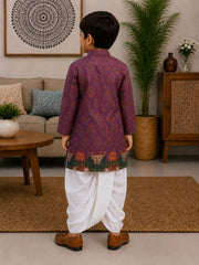 Boys Mandarin Collar Digital Print Ethnic Kurta Set - Dark Purple (Style BK144)
