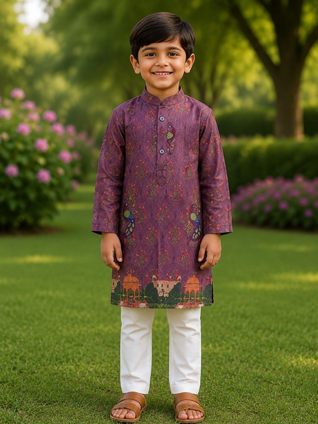 Boys Traditional Kurta Pyjama Set - Purple (Style BK144)