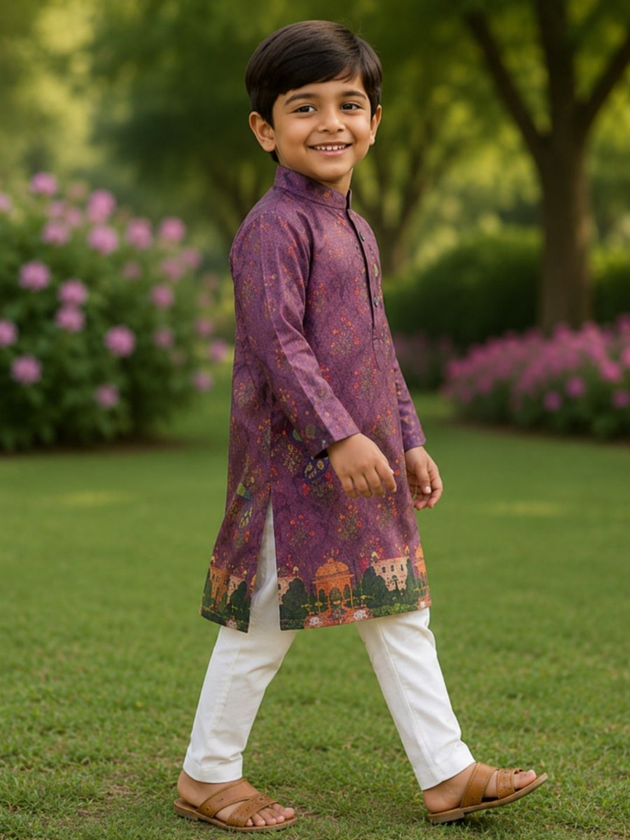 Boys Traditional Kurta Pyjama Set - Purple (Style BK144)