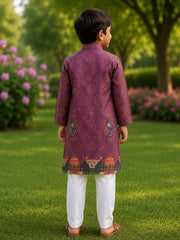 Boys Traditional Kurta Pyjama Set - Purple (Style BK144)