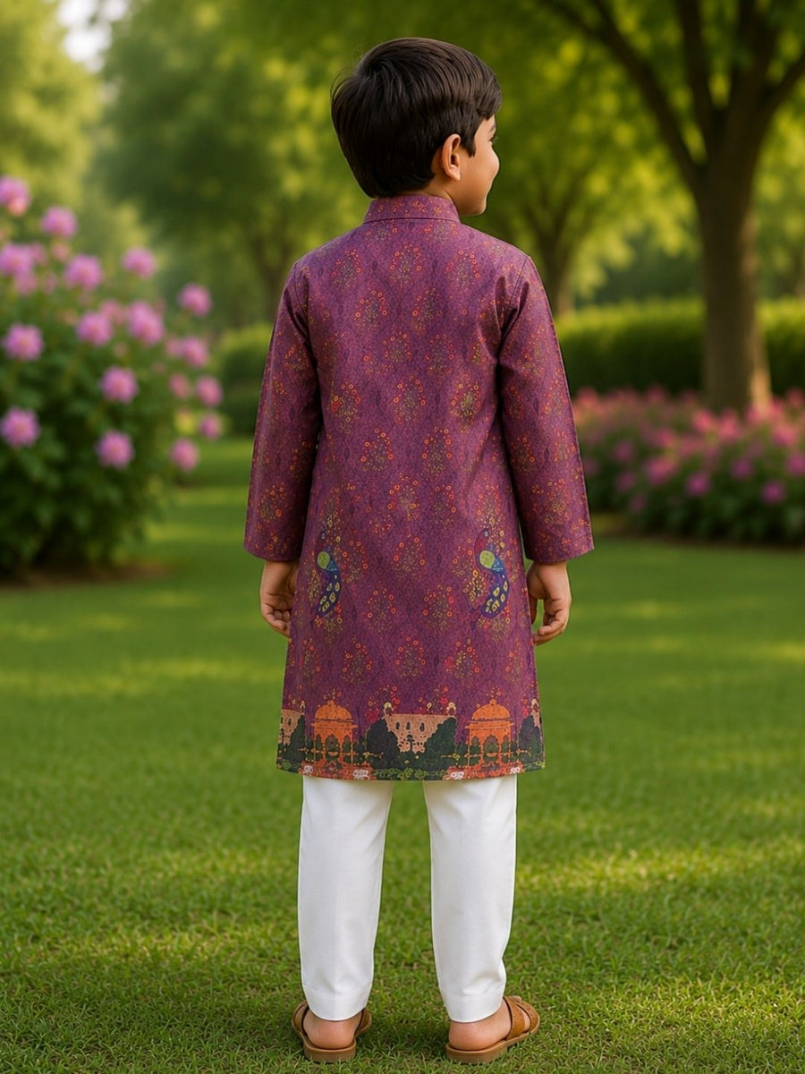 Boys Traditional Kurta Pyjama Set - Purple (Style BK144)