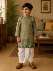 Boys Mandarin Collar Digital Print Ethnic Kurta - Green (Style BK145) (shown with dhoti pant, not included)