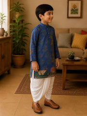Boys Mandarin Collar Digital Print Ethnic Kurta Set - Blue (Style BK146)