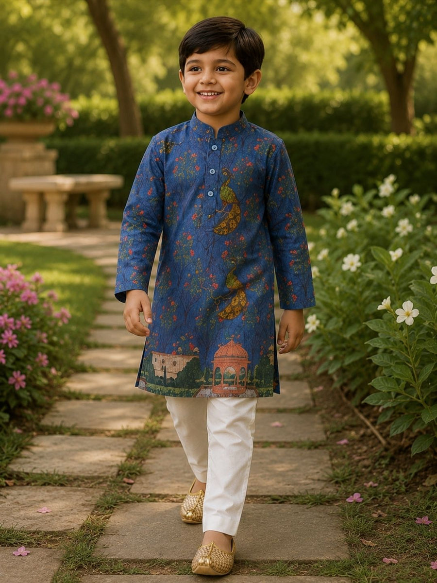 Boys Traditional Kurta Pyjama Set - Blue (Style BK146)