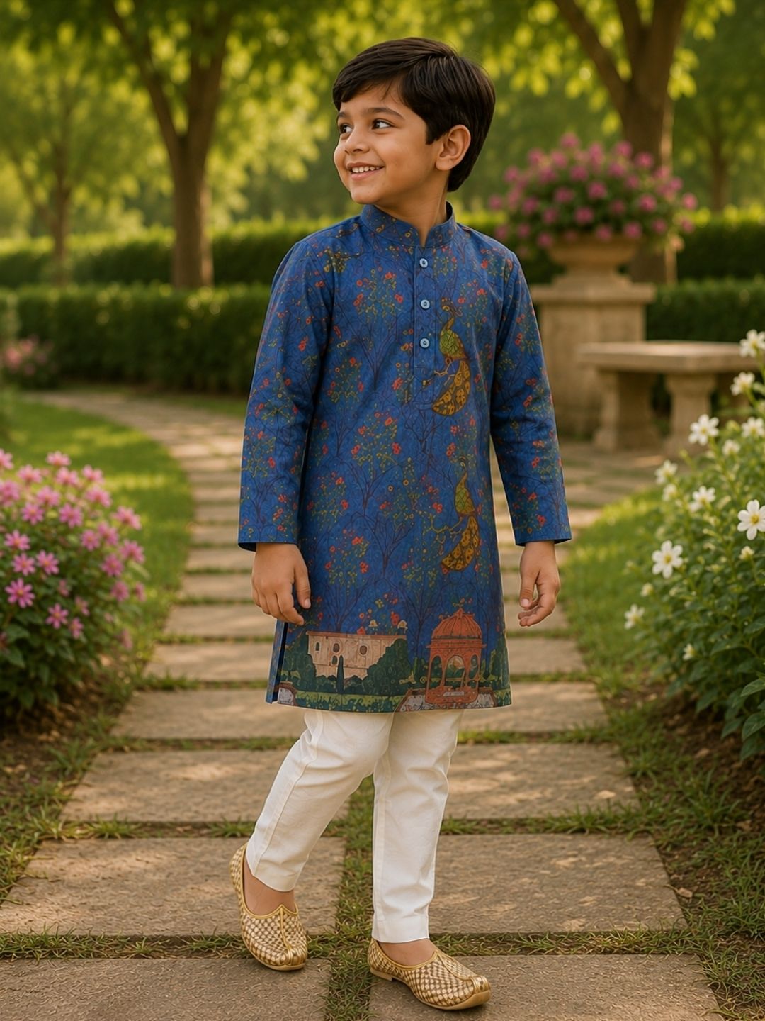 Boys Traditional Kurta Pyjama Set - Blue (Style BK146)