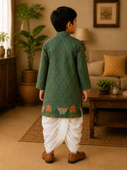 Boys Mandarin Collar Digital Print Ethnic Kurta Set - Olive Green (Style BK147)